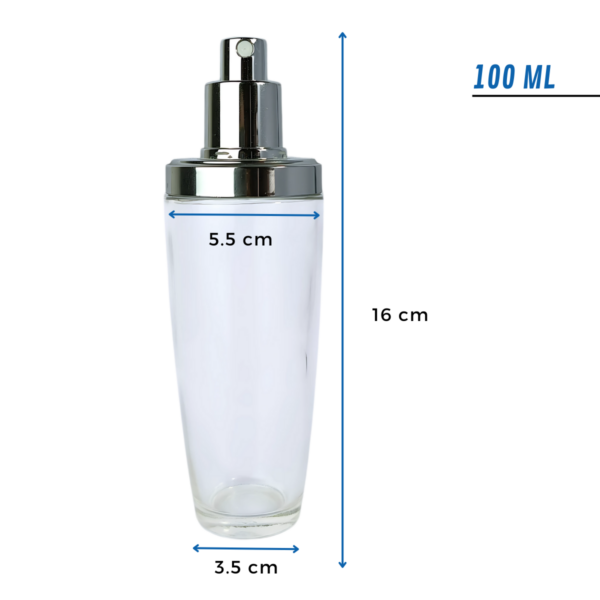 frasco perfume 100ml cónico con spray plateado