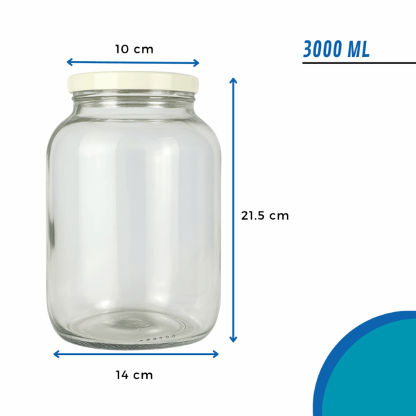 botellón de vidrio, frasco grande de vidrio, envase 3 litros, frasco 3000ml, bollón con tapa blanca, frasco para kombucha, frasco para fermentos, envase vidrio grande, frasco para jugos, frasco vidrio con tapa