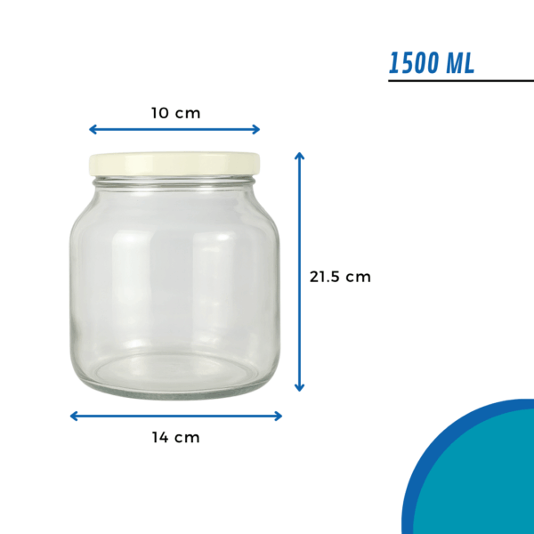 bollón de vidrio, frasco de vidrio 1500ml, envase de vidrio con tapa, frasco con tapa blanca, frasco para fermentos, frasco para jugos, envase de vidrio grande, frasco para cocina, frasco decorativo, envase vidrio 1.5 litros
