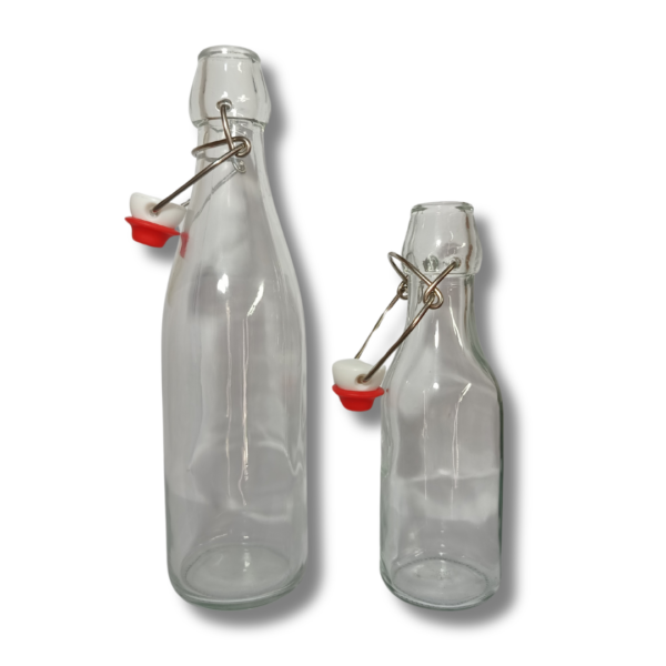 BOTELLA VIDRIO CON TAPA ABATIBLE 250ML 500ML
