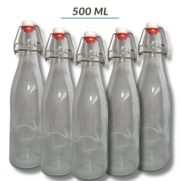 BOTELLA VIDRIO CON TAPA ABATIBLE 250ML 500ML