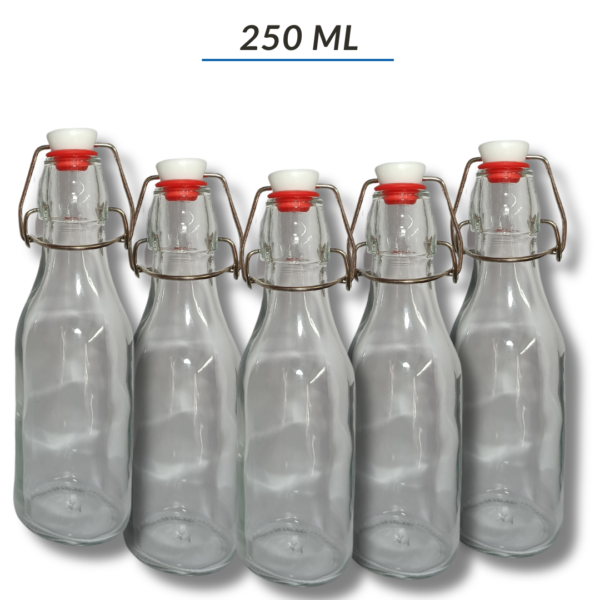 BOTELLA VIDRIO CON TAPA ABATIBLE 250ML 500ML