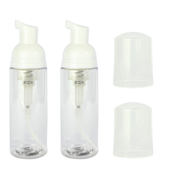 Envase espumero cilíndrico transparente con válvula para espuma. Ideal para jabones líquidos, espumas faciales, sanitizantes y cosmética líquida. Botella espumera plástica reutilizable, diseño funcional y moderno, perfecta para uso personal o profesional.