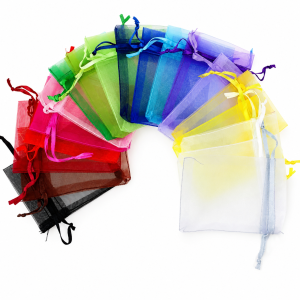 Bolsas de organza con cordón en múltiples colores: negro, rojo, rosa, verde, azul, violeta, amarillo y blanco - PENFER Uruguay
