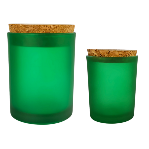 vaso para vela con tapa corcho verde esmerilado ambar esmerilado 100ml 200ml
