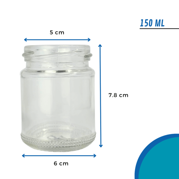 Bollón de vidrio 150ml con tapa metálica negra o plateada, ideal para cremas, velas artesanales, cosmética natural o productos a granel. Envase de vidrio resistente, presentación elegante.
