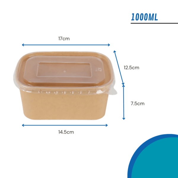 Bowl Ensaladera Rectangular Kraft 1000ml Tapa PET - Imagen 6