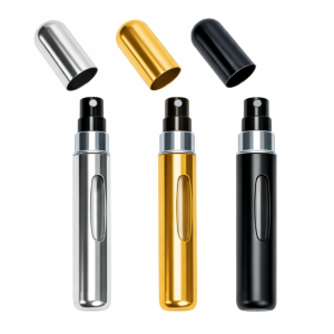 decant de perfume recargable 10ml colores negro plateado y dorado, frasco recargable para perfume portátil 10ml, atomizador de perfume pequeño 10ml, decant de perfume elegante reutilizable, envase recargable para perfume de bolsillo, decant 10ml