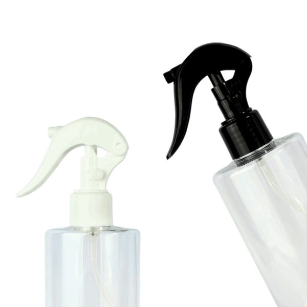 frasco heaven transparente 300ml tubo cosmético pet plástico con gatillo minigatillo blanco negro natural transparente
