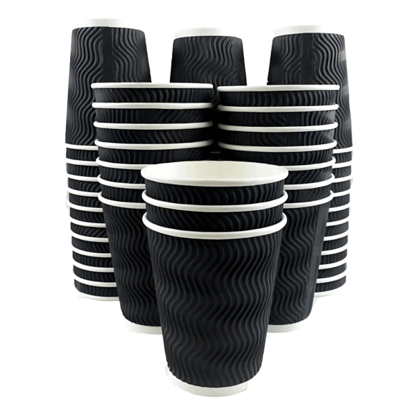 vaso térmico negro, vaso café doble pared, vaso corrugado, vaso ondulado negro, vaso take away, vaso 8oz, vaso 12oz, vaso 16oz, vaso con tapa, tapa con boquilla, vaso aislante, vaso para bebidas calientes, vaso para café para llevar, packaging para cafetería, vaso café corrugado, vaso café con doble pared, vaso café con diseño, vaso café con diseño ondulado