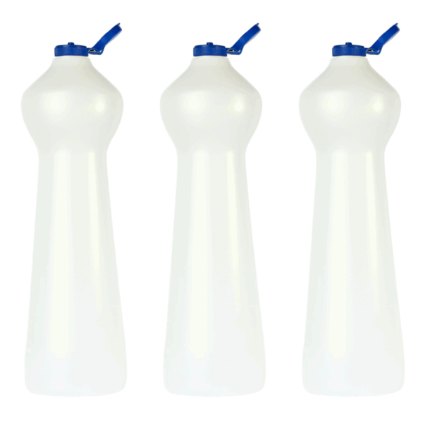 botella PAD natural, envase detergente, botella para químicos, tapa flip top azul, envase productos limpieza, botella lavandina, botella resistente, envase plástico natural, contenedor químicos líquidos, packaging limpieza profesional