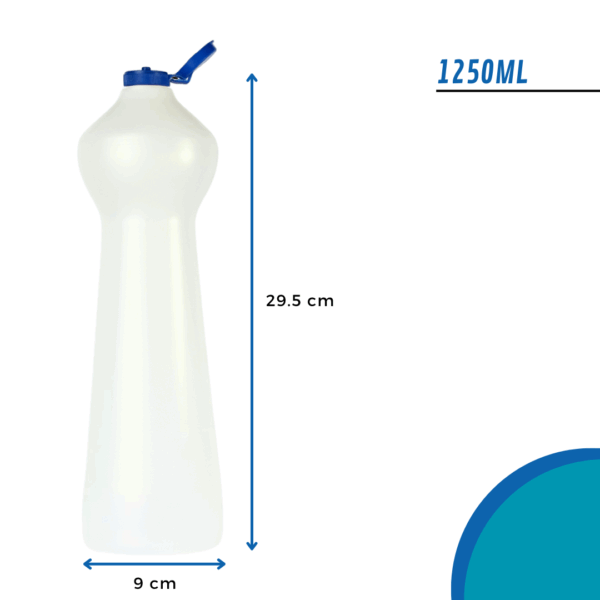 botella PAD natural, envase detergente, botella para químicos, tapa flip top azul, envase productos limpieza, botella lavandina, botella resistente, envase plástico natural, contenedor químicos líquidos, packaging limpieza profesional