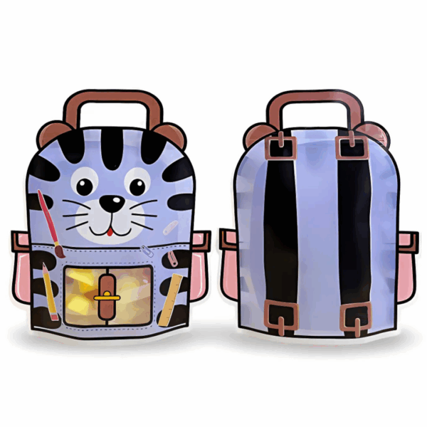 bolsa para sorpresitas, bolsa cumpleaños, bolsa para golosinas, bolsa ziploc infantil, packaging para niños, bolsa con forma mochila, ziploc con diseño de tigre, bolsa sorpresitas, fiestas infantiles, bolsa para golosinas, juguetería, regalería infantil, cierre hermético niños, packaging divertido reutilizable, productos infantiles, bolsas para eventos infantiles