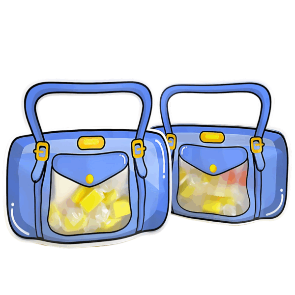 bolsa ziploc infantil, bolsa con diseño bolso, bolsa con asa, bolsa con base expandible, packaging para niños, sorpresitas fiestas, bolsa reutilizable, bolsa de golosinas, packaging creativo infantil, bolsa colores rojo azul naranja, ziploc con forma de bolso, bolsas divertidas para chicos, empaque original para regalos