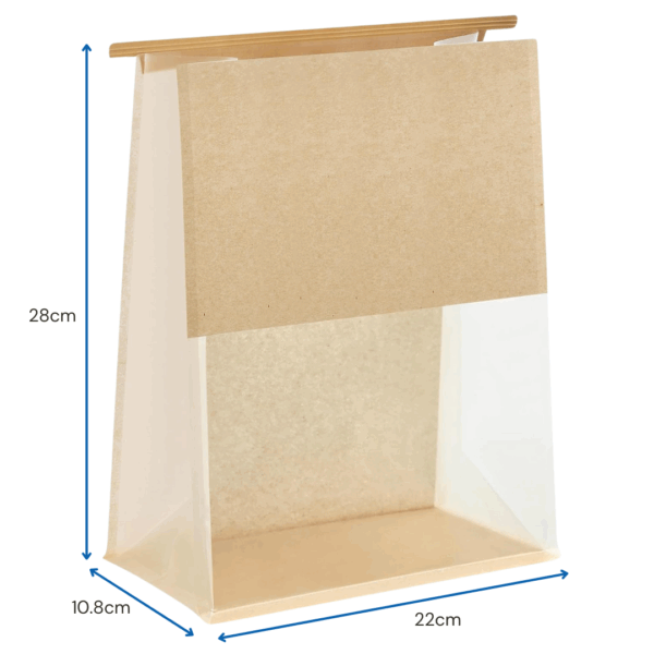 bolsas grandes de pan de papel, bolsas de pan resellables para masa madre, bolsa de almacenamiento de panadería con cierre de estaño frontal transparente con ventana de papel, bolsa para pan, bolsa con visor amplio, packaging para panadería, bolsa con base plana, bolsa con fuelle, resistente a grasa, resistente al agua, bolsa para bizcochos, bolsa para galletas, packaging para donuts, bolsa con tira plegable, presentación pan artesanal, bolsa panadería profesional