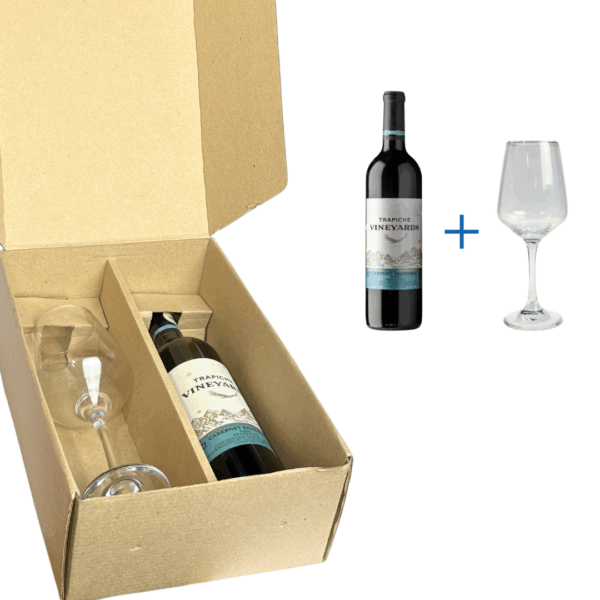 caja regalo día del padre, vino trapiche vineyards, cabernet sauvignon 2024, vino argentino para regalar, copa vino 435ml, pack con vino y copa, caja regalo temática padre, vino tinto argentino, regalo elegante papá, packaging con vino, box día del padre, copa para vino tinto, caja con diseño especial, regalo con vino importado, presentación premium