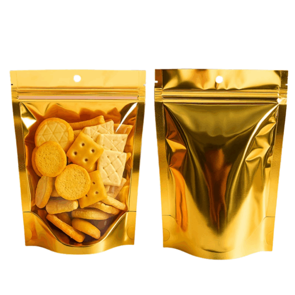 bolsa ziploc dorada, bolsa aluminio con visor, bolsa ziploc una cara transparente, packaging dorado, bolsa metalizada para alimentos, bolsa para snacks, bolsa para café, bolsa hermética, bolsa dorada con cierre, packaging premium, bolsas ziploc para cosméticos, packaging elegante y funcional