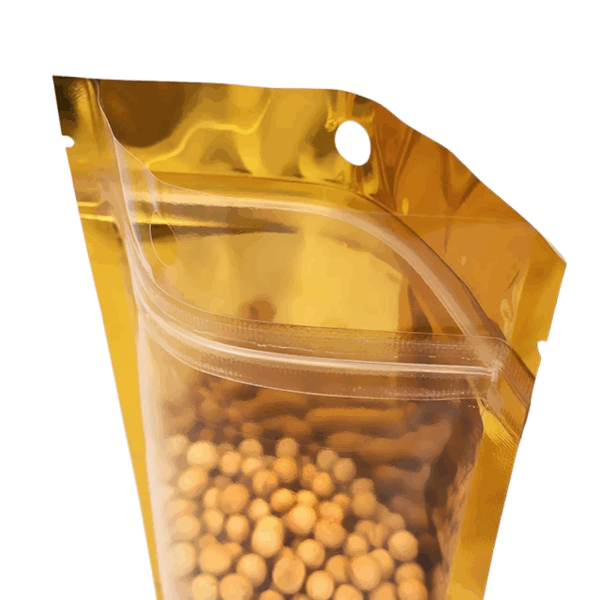 bolsa ziploc dorada, bolsa aluminio con visor, bolsa ziploc una cara transparente, packaging dorado, bolsa metalizada para alimentos, bolsa para snacks, bolsa para café, bolsa hermética, bolsa dorada con cierre, packaging premium, bolsas ziploc para cosméticos, packaging elegante y funcional