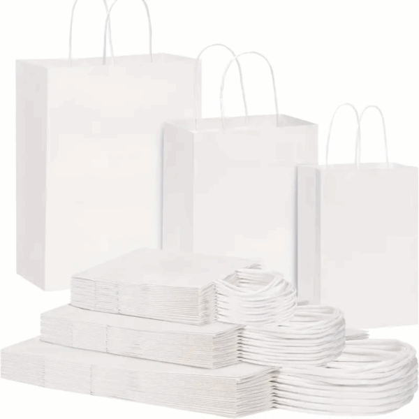 bolsas de papel blancas, bolsas con asas reforzadas, bolsas blancas para comercios, packaging ecológico, bolsas de papel para tiendas, bolsas para locales comerciales, bolsas resistentes de papel, bolsas para regalos, bolsas blancas con manijas, bolsas de papel varios tamaños