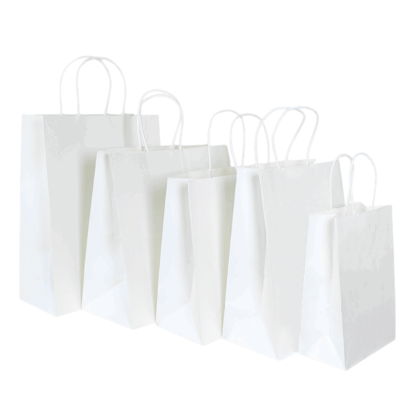 bolsas de papel blancas, bolsas con asas reforzadas, bolsas blancas para comercios, packaging ecológico, bolsas de papel para tiendas, bolsas para locales comerciales, bolsas resistentes de papel, bolsas para regalos, bolsas blancas con manijas, bolsas de papel varios tamaños