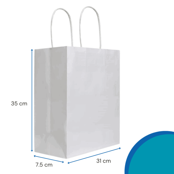 bolsas de papel blancas, bolsas con asas reforzadas, bolsas blancas para comercios, packaging ecológico, bolsas de papel para tiendas, bolsas para locales comerciales, bolsas resistentes de papel, bolsas para regalos, bolsas blancas con manijas, bolsas de papel varios tamaños