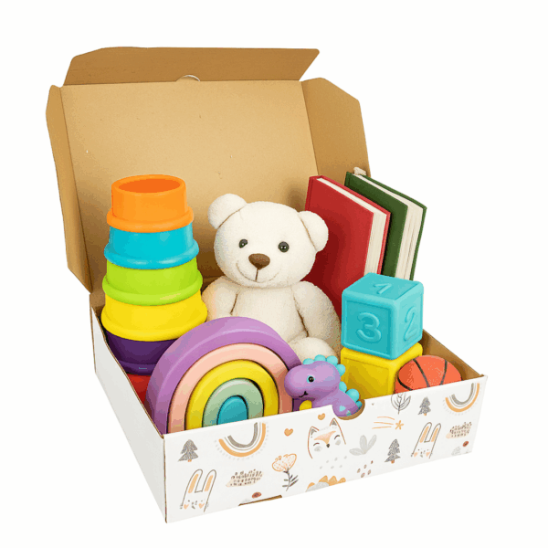 caja regalo día del niño, caja infantil decorada, packaging infantil, caja de cartón para golosinas, caja temática infantil, caja de cartón rígida, caja regalo vacía, caja para juguetes pequeños, caja promocional día del niño, caja 24x18x7 cm, caja regalo niños