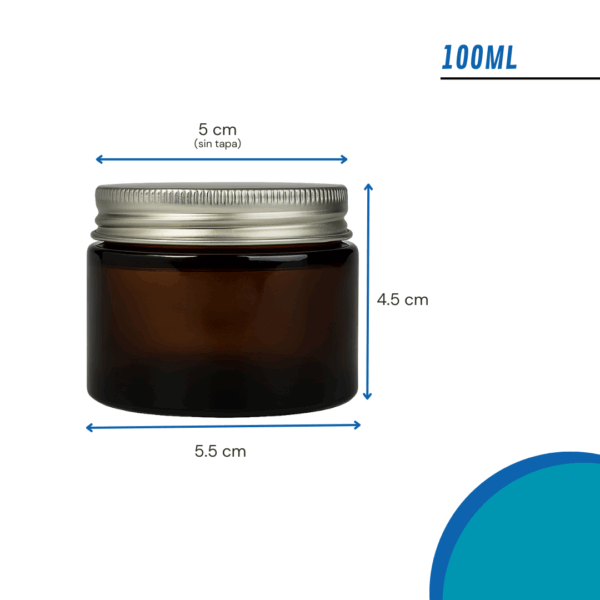 pote de vidrio ámbar, pote vidrio 100ml, envase cosmético, pote con tapa metálica, pote sin contratapa, envase elegante, pote para cremas, pote para cosmética natural, envase premium, pote con tapa plateada, pote en liquidación, packaging económico, envases para cosmética