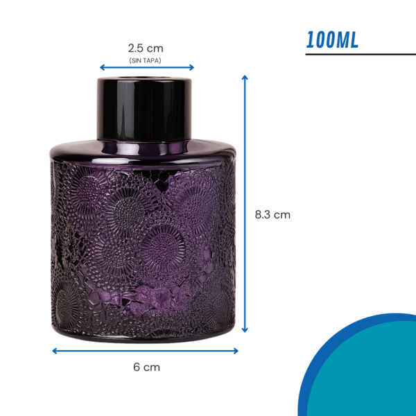 frasco difusor, frasco para varitas, frasco aromatizante, envase decorativo, frasco labrado, difusor 100ml, frasco violeta, frasco gris, tapa perforada, tapa dorada, tapa plateada, tapa negra, tapa rosa, packaging aromatizante, frasco con estilo, decoración aromática, frasco vacío para fragancia