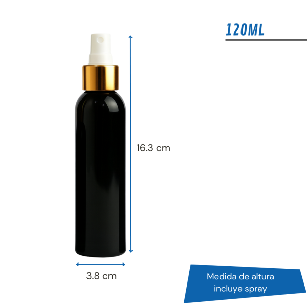 frasco pet negro, frasco spray negro, frasco pet con válvula spray, frasco efecto metal, spray dorado, spray plateado, frasco cosmética negro, envase pet negro, frasco perfume pet, frasco aromatizante, frasco con válvula metálica, frasco negro 30ml, frasco negro 60ml, frasco negro 100ml, frasco negro 120ml, frasco negro 250ml, envase negro con spray, frasco elegante para cosmética, envase premium pet, frasco para cuidado personal