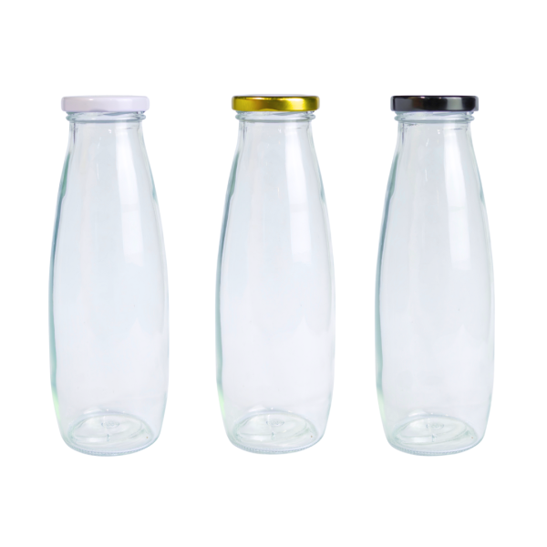 botella de vidrio boca ancha, botella vidrio jugos, envase vidrio leche, botella licuados vidrio, botella tapa metálica negra blanca dorada, botella reutilizable bebidas, envase vidrio natural, botella jugos naturales, botella vidrio resistente, envase sustentable vidrio, botella vidrio leche