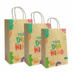 bolsa kraft día del niño, bolsa de papel con asas, packaging infantil, bolsas para regalos, bolsa temática, embalaje kraft día del niño, bolsa kraft diseño infantil, presentación de regalo creativa, bolsa papel reforzada, tamaños surtidos
