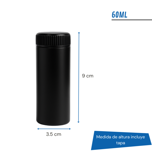 talquera pad negra, envase para talco, frasco para polvos, talquera 60ml, talquera 150ml, envase con tapa a rosca, talquera para peluquería, envase para polvos cosméticos, frasco para ceras en polvo, talquera práctica