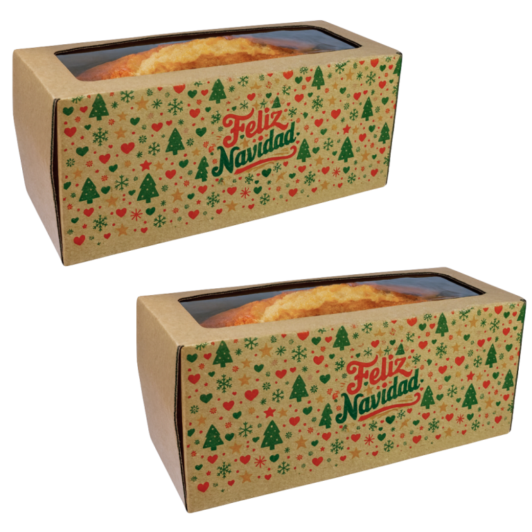 caja navideña con visor, caja para budines navidad, caja 24x10x9.5, packaging navideño, caja estampada navidad, caja rectangular para budines, caja con ventana amplia, empaque festivo, caja para repostería navideña, caja para panificados, packaging para regalos navideños
