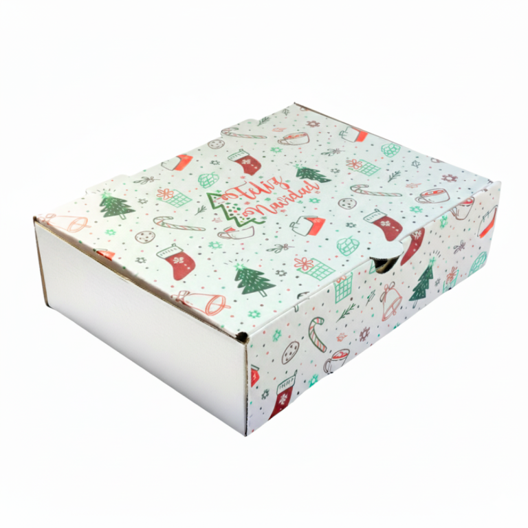 caja regalo navideña, caja feliz navidad, caja 24x18x6.5, packaging navideño, caja rectangular para regalos, caja festiva, caja para kits navideños, caja para galletitas, caja para cosméticos, caja para accesorios, empaque navidad, caja decorada navideña