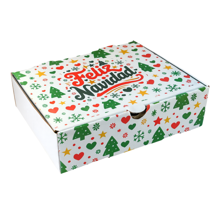 caja regalo navideña, caja feliz navidad diseño nuevo, caja 24x18x6.5, packaging navideño, caja rectangular para regalos, caja festiva, caja para kits navideños, caja para galletitas, caja decorada navidad, empaque navideño premium