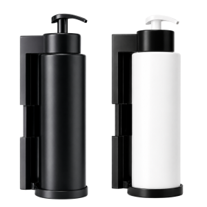 Dispensador de jabón de pared recargable 500ml en color negro y blanco con soporte mural - PENFER Uruguay