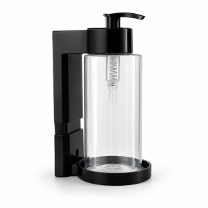 Dispensador de jabón de pared recargable 300ml con botella transparente y soporte negro mural - PENFER Uruguay