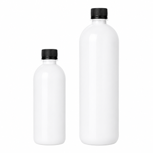 Botellas plásticas PET blancas con tapa ciega precintada negra en tamaños 500ml y 1000ml para cosméticos y productos de limpieza - PENFER Uruguay