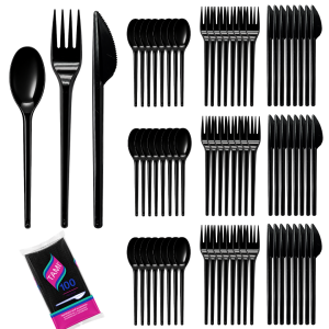 cuchara descartable para fiesta tenedor descartable cuchillo descartable negro