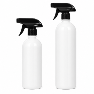 Botellas plásticas PET blancas con gatillo pulverizador spray en colores blanco negro y natural transparente 500ml y 1000ml para limpieza y cosméticos